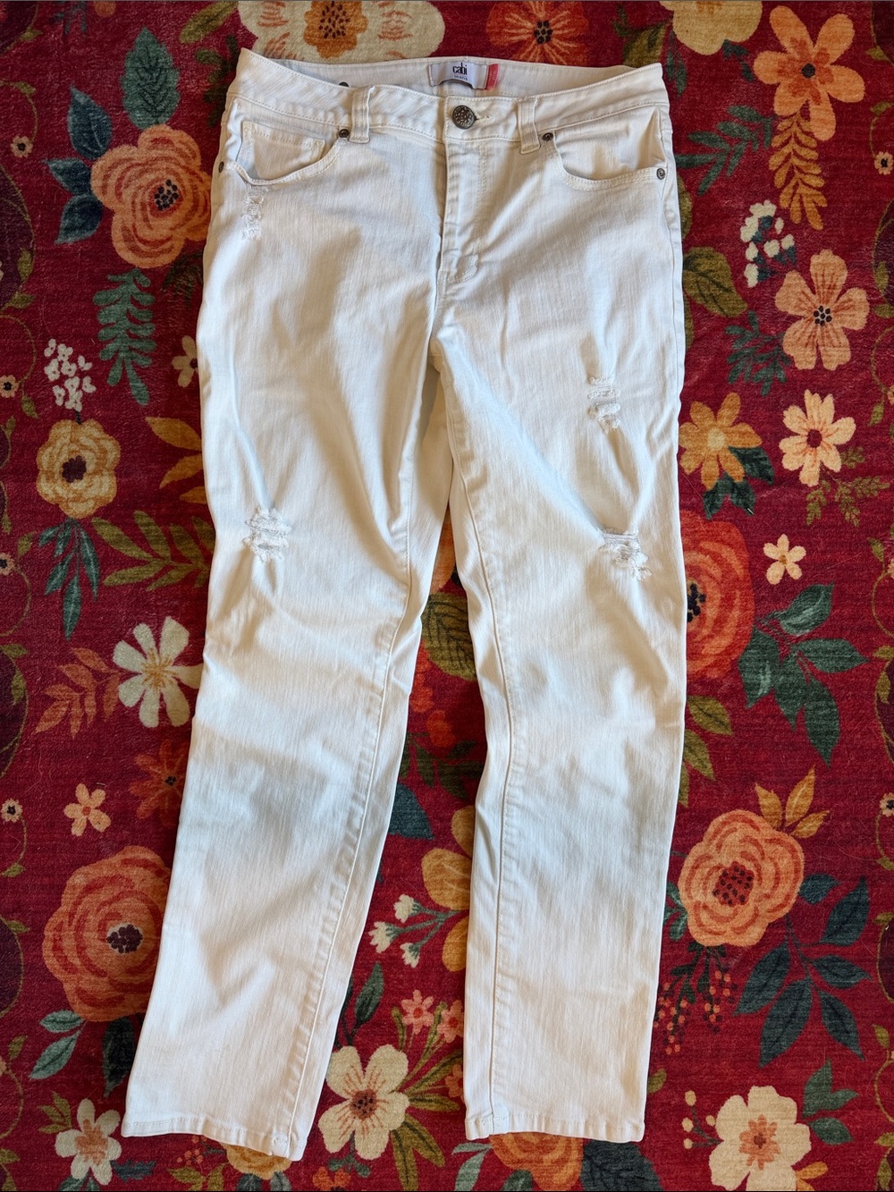 CAbi White Skinny Jeans with Light Knee Distress
